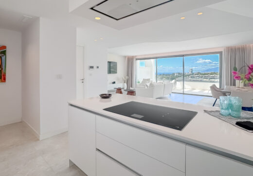 Contemporary penthouse with terrace and solarium both with panoramic views of the Mediterranean Sea in top location