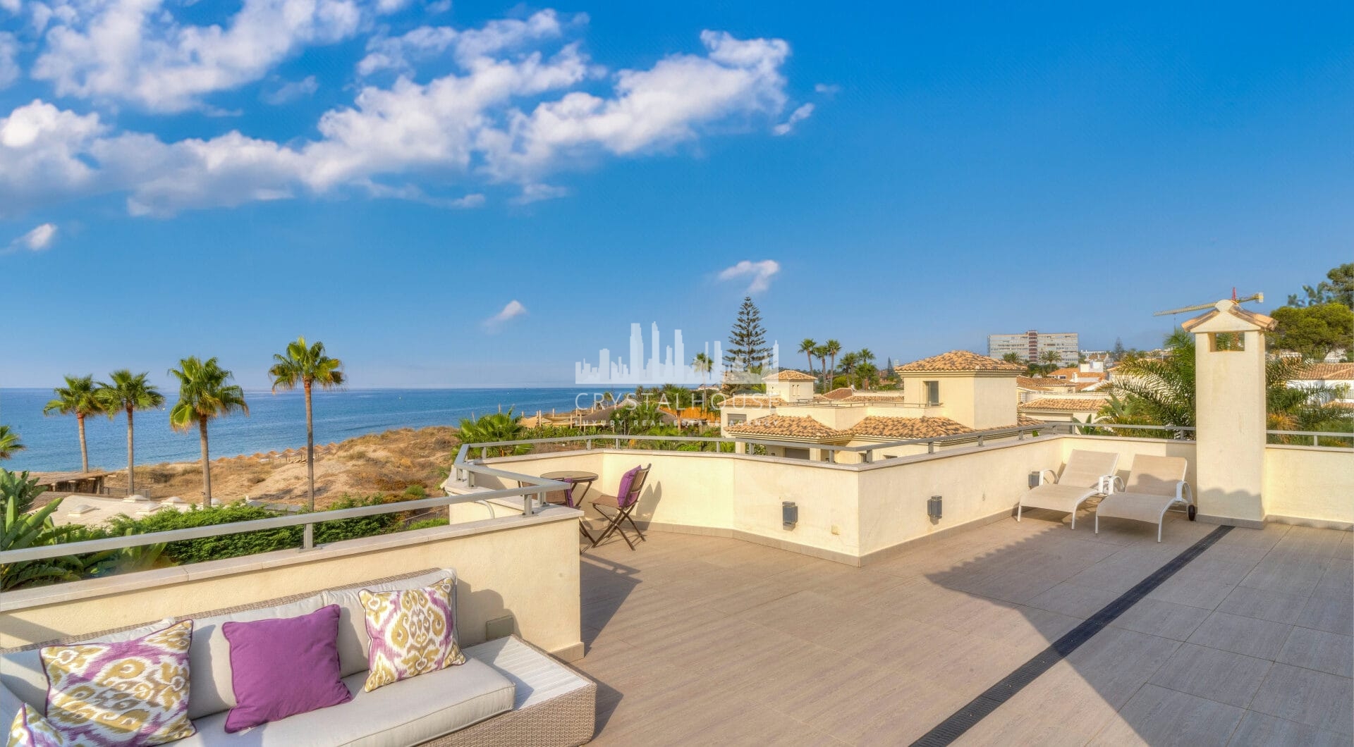 Immaculate five bedroom, south facing beachfront villa located in El Rosario, Marbella East with incredible sea views