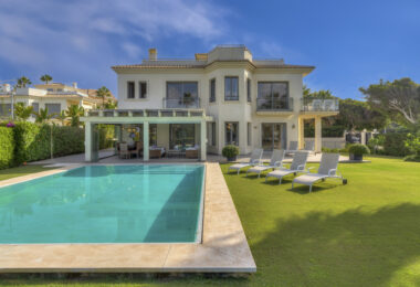 Immaculate five bedroom, south facing beachfront villa located in El Rosario, Marbella East with incredible sea views