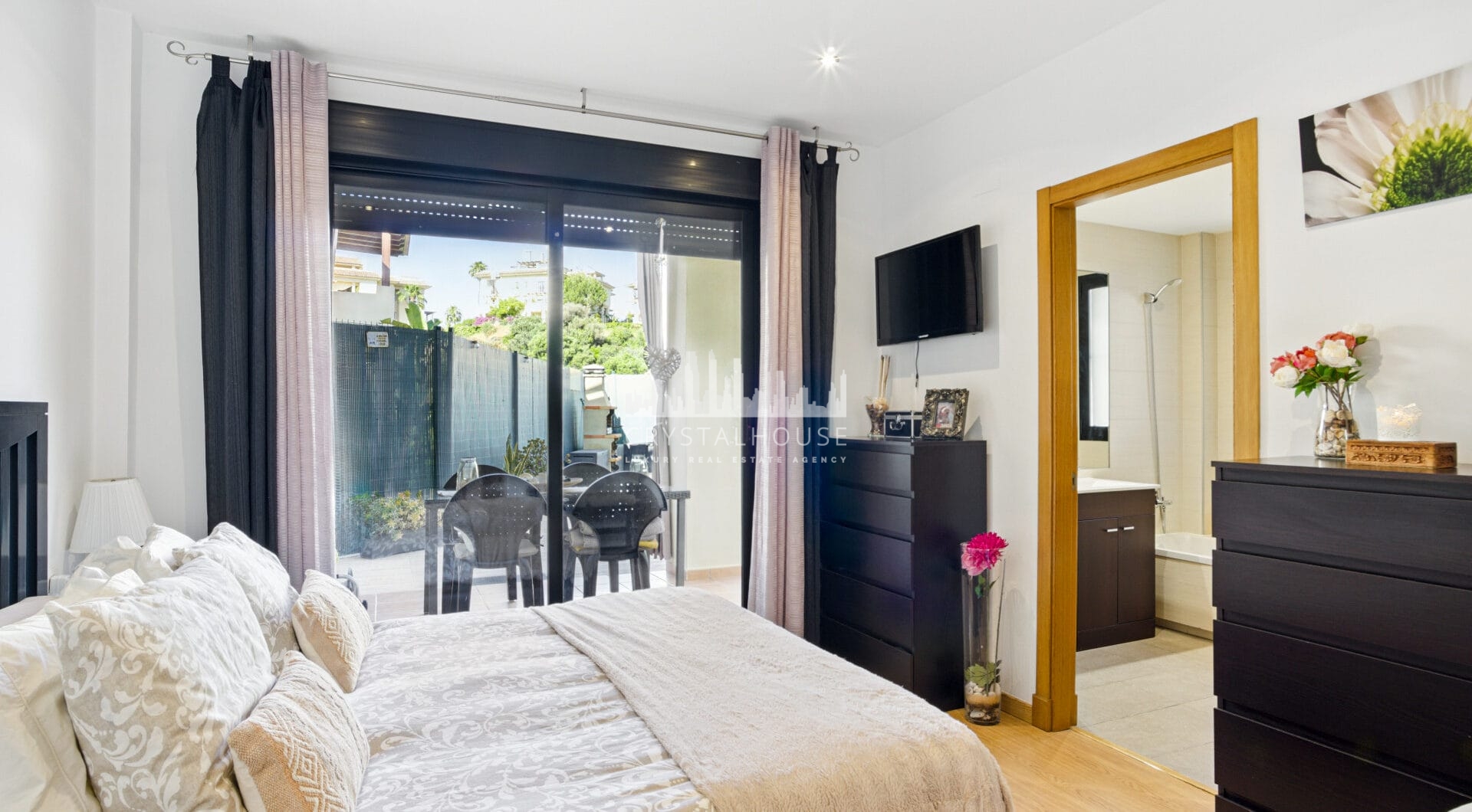 Spacious three bedroom, south west facing apartment in the gated community Ribera Luar, Estepona with large private garden