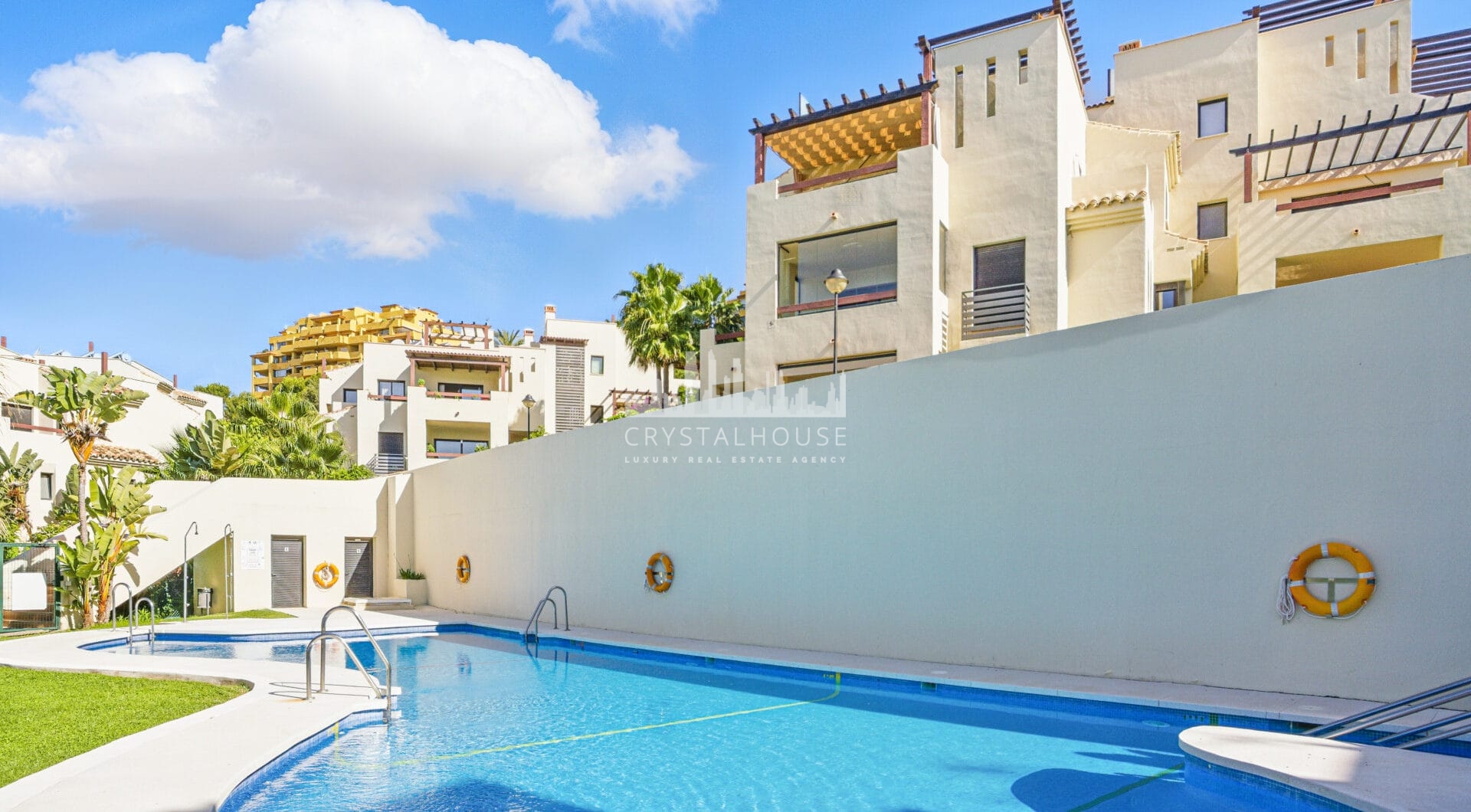 Spacious three bedroom, south west facing apartment in the gated community Ribera Luar, Estepona with large private garden