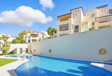 Spacious three bedroom, south west facing apartment in the gated community Ribera Luar, Estepona with large private garden
