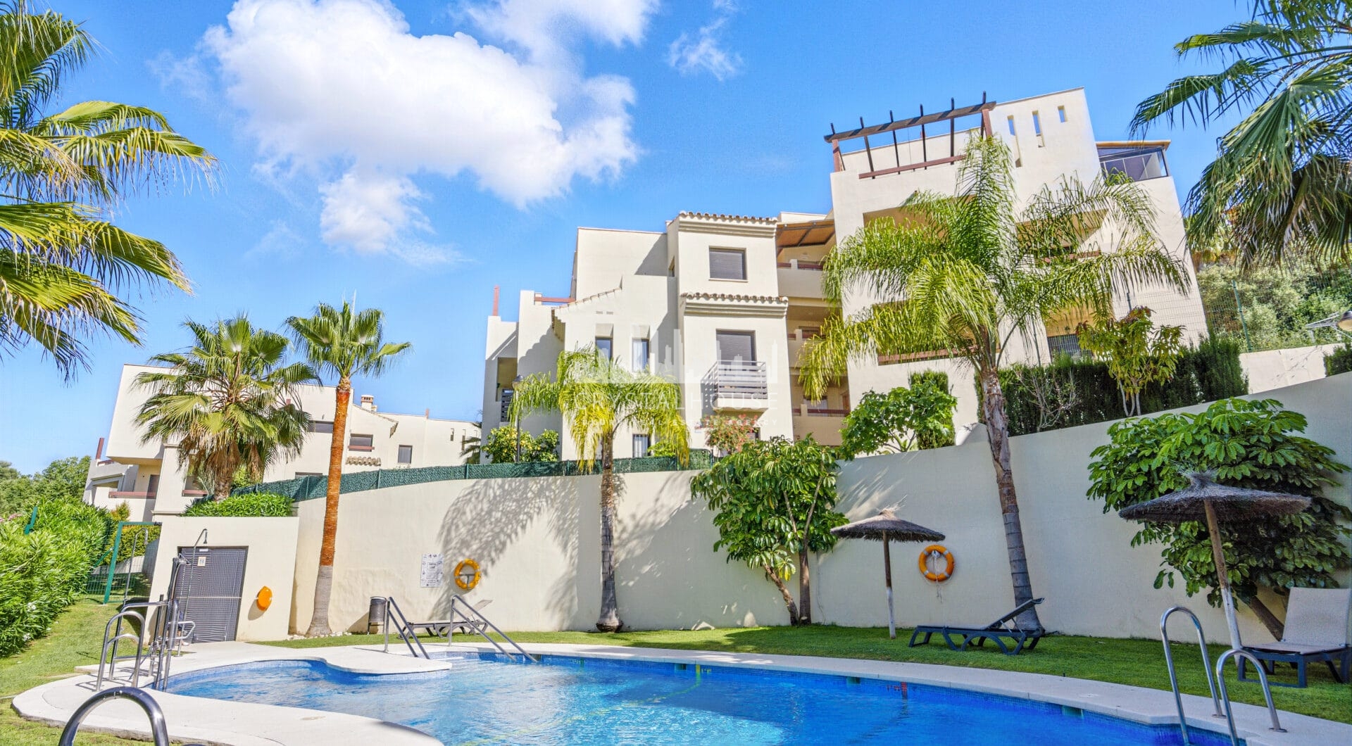 Spacious three bedroom, south west facing apartment in the gated community Ribera Luar, Estepona with large private garden