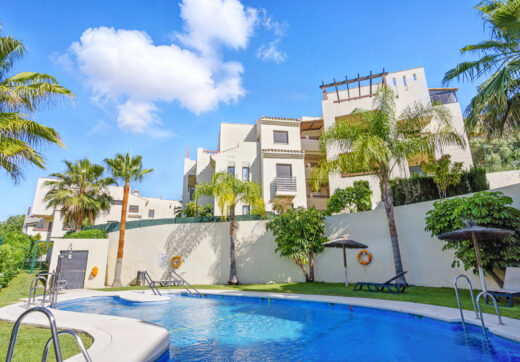 Spacious three bedroom, south west facing apartment in the gated community Ribera Luar, Estepona with large private garden