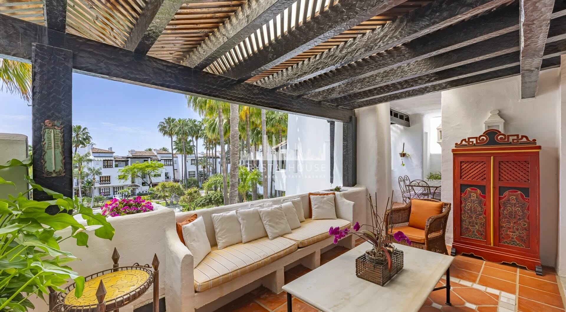 Located within the prestigious Persian Gardens of the renowned Puente Romano Resort on Marbella’s Golden Mile, this spacious three-bedroom duplex penthouse presents a rare opportunity to own a home with enduring charm and extraordinary potential.