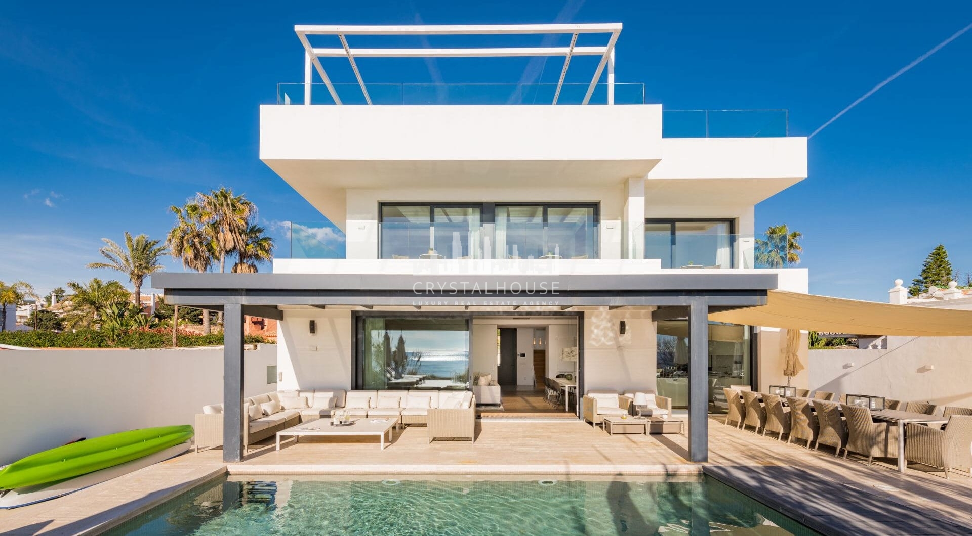 This beachfront villa in Costabella is all about location. Sitting right on the golden sands, it offers direct access to the beach through a private path.