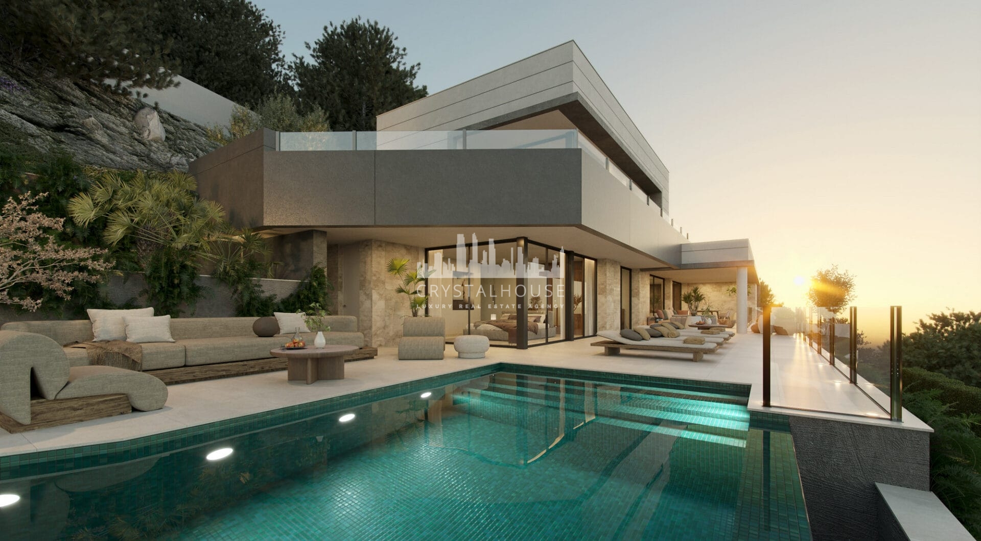 The contemporary villas features modern kitchens included in the price but for the client to choose as a part of the completion process, floor to ceiling glass, open plan living space with natural light.