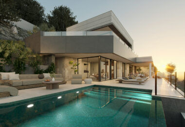 The contemporary villas features modern kitchens included in the price but for the client to choose as a part of the completion process, floor to ceiling glass, open plan living space with natural light.