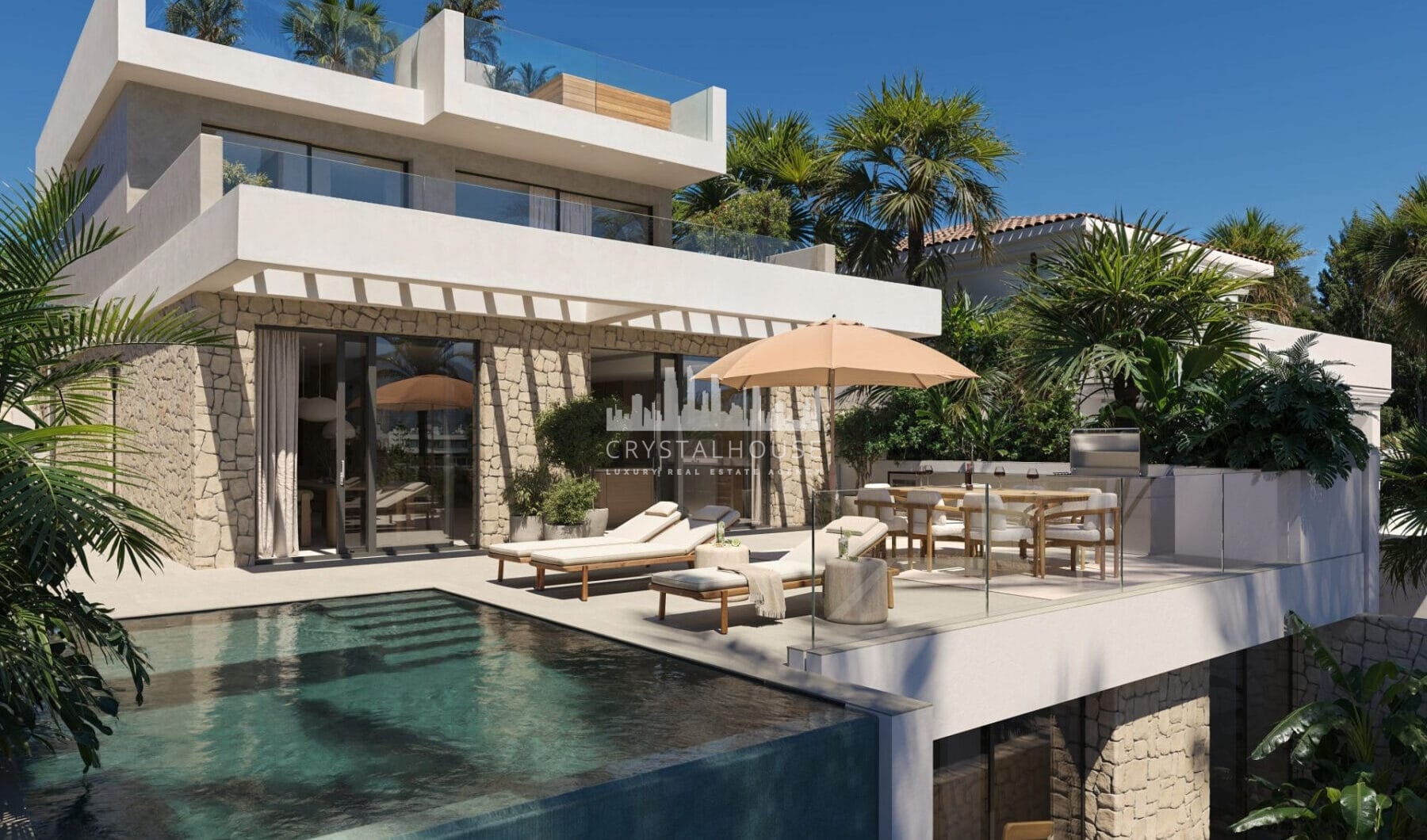 Villa Tulua is a design-led luxury villa for sale in the dream location of Nueva Andalucía, positioned on an elevated ridge that offers unrivalled panoramic views.
