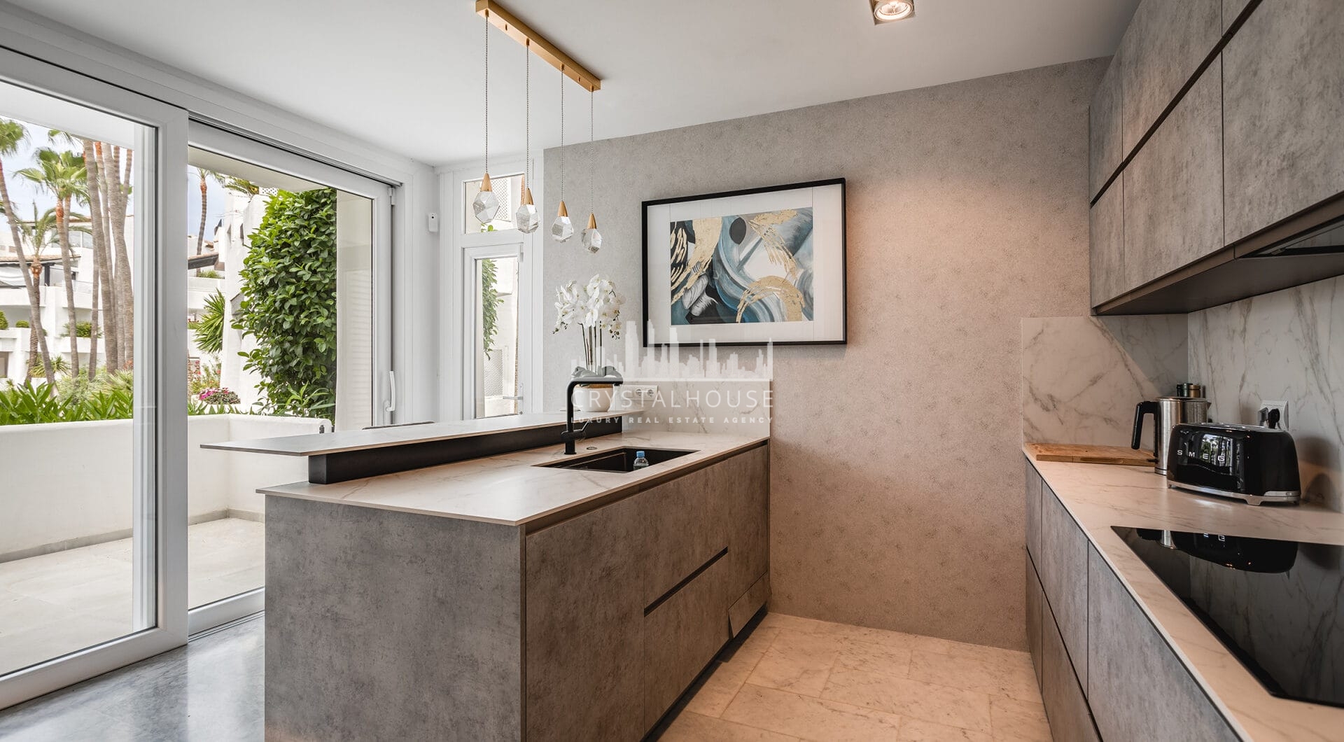 Fully renovated southwest-facing luxury apartment in Japanese Gardens, Marina Puente Romano.