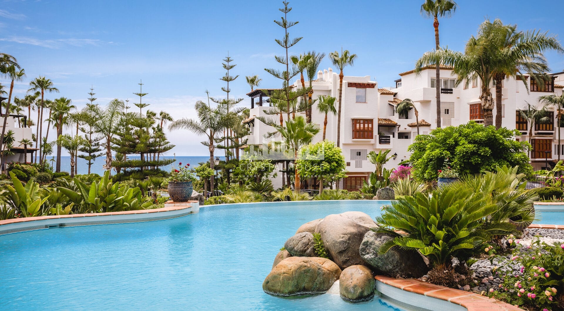 Fully renovated southwest-facing luxury apartment in Japanese Gardens, Marina Puente Romano.