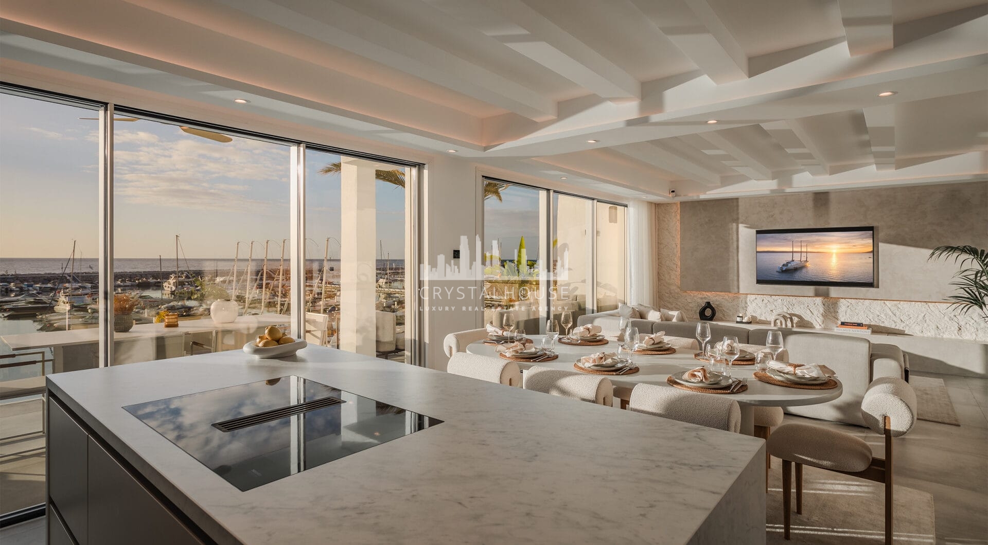 Bright and spacious fully renovated duplex penthouse in frontline Puerto Banús with panoramic marina and sea views. Featuring 4 bedrooms, 4 bathrooms, a modern open-plan living area, high-end marble floors, and a luxury terrace. Fully furnished and redesi