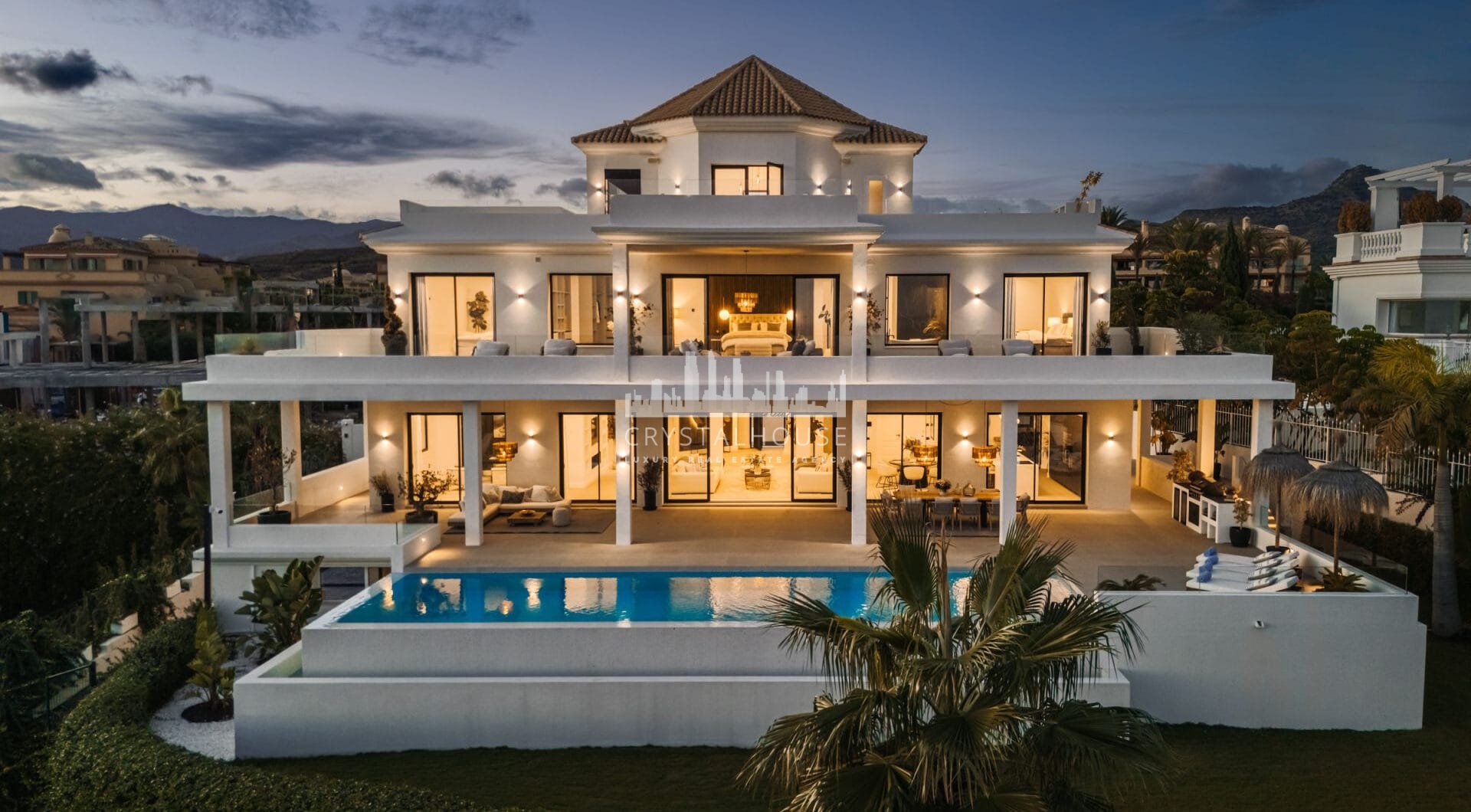 Villa Olivia stands as a remarkable family estate for sale within the prestigious gated community of Los Flamingos, just moments from the renowned Villa Padierna Resort, world-class golf courses, and an array of premium amenities.