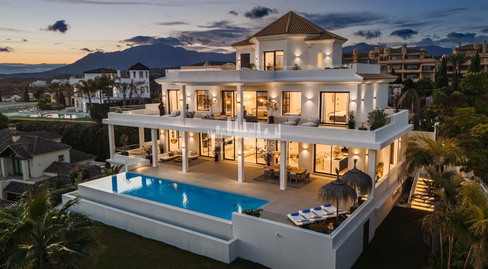 Villa Olivia stands as a remarkable family estate for sale within the prestigious gated community of Los Flamingos, just moments from the renowned Villa Padierna Resort, world-class golf courses, and an array of premium amenities.