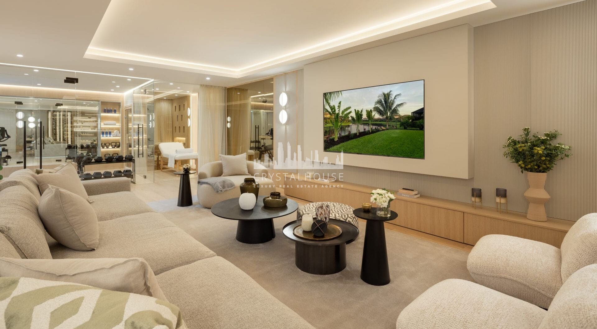Luxury villa with panoramic sea and mountain views in the exclusive Monte Halcones, La Quinta. 7 en-suite bedrooms, 803 m² built, 2,042 m² plot. Fully equipped spa, gym, cinema, and multiple terraces. Price: €9.600.000.