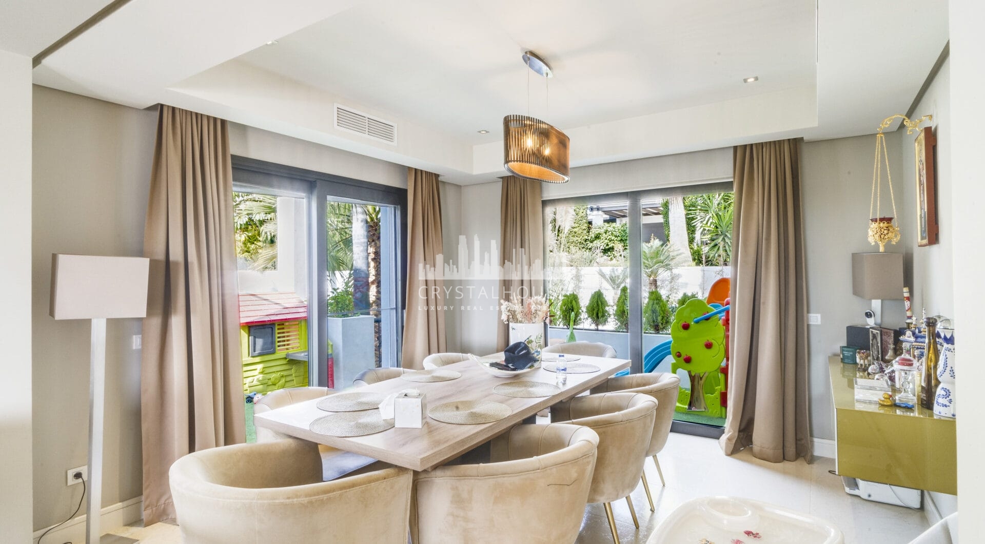 Magnificent five-bedroom, south-facing villa situated in the prestigious Village Las Lomas de Magna Marbella with sea views