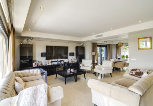 Magnificent five-bedroom, south-facing villa situated in the prestigious Village Las Lomas de Magna Marbella with sea views