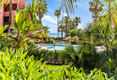 Impeccably renovated, south facing beach front, garden apartment located in the exclusive Menara Beach community on the sought-after New Golden Mile