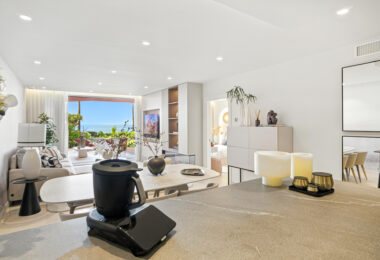 Impeccably renovated, south facing beach front, garden apartment located in the exclusive Menara Beach community on the sought-after New Golden Mile