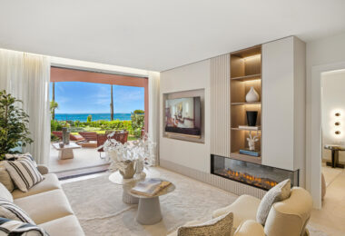 Impeccably renovated, south facing beach front, garden apartment located in the exclusive Menara Beach community on the sought-after New Golden Mile