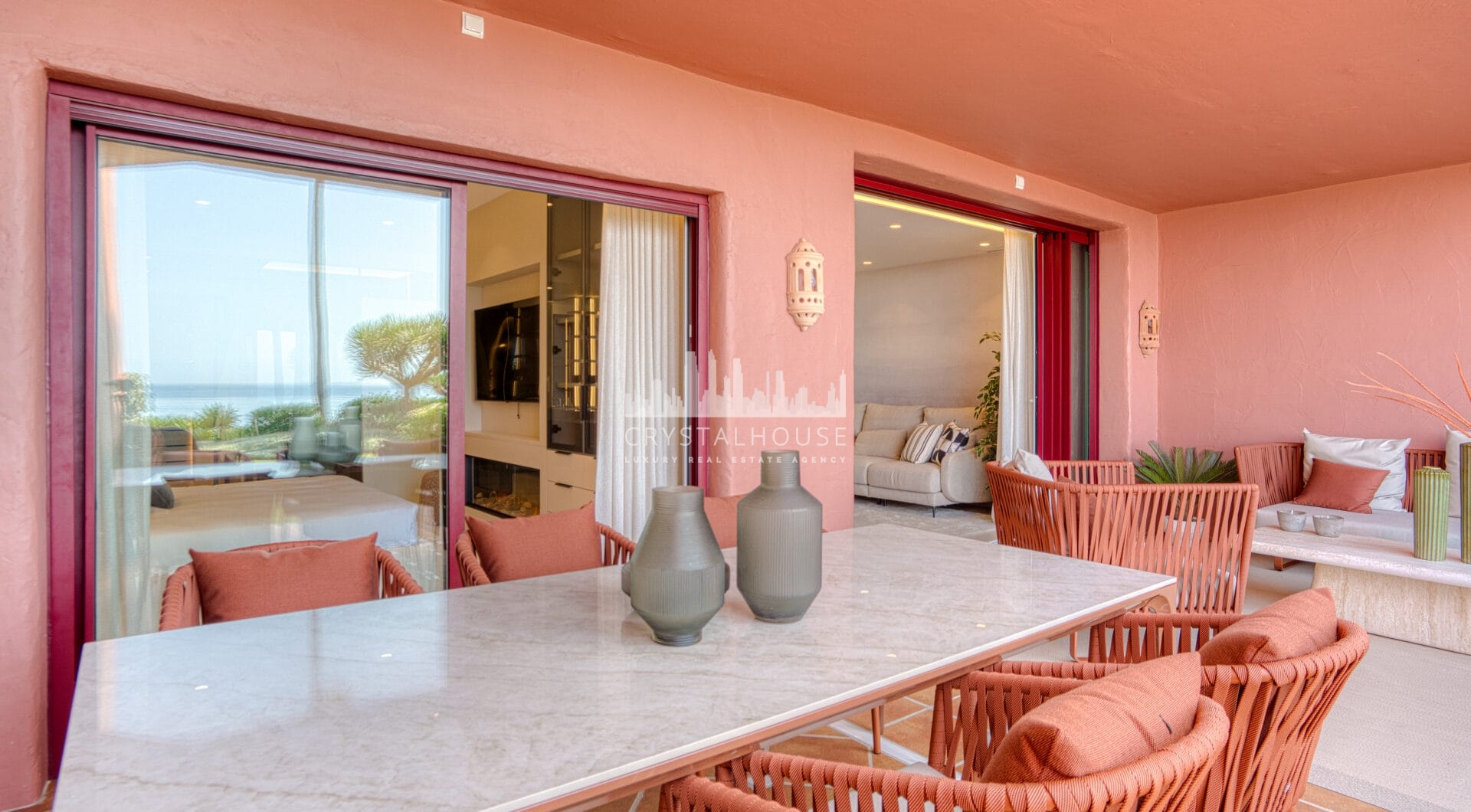 Impeccably renovated, south facing beach front, garden apartment located in the exclusive Menara Beach community on the sought-after New Golden Mile