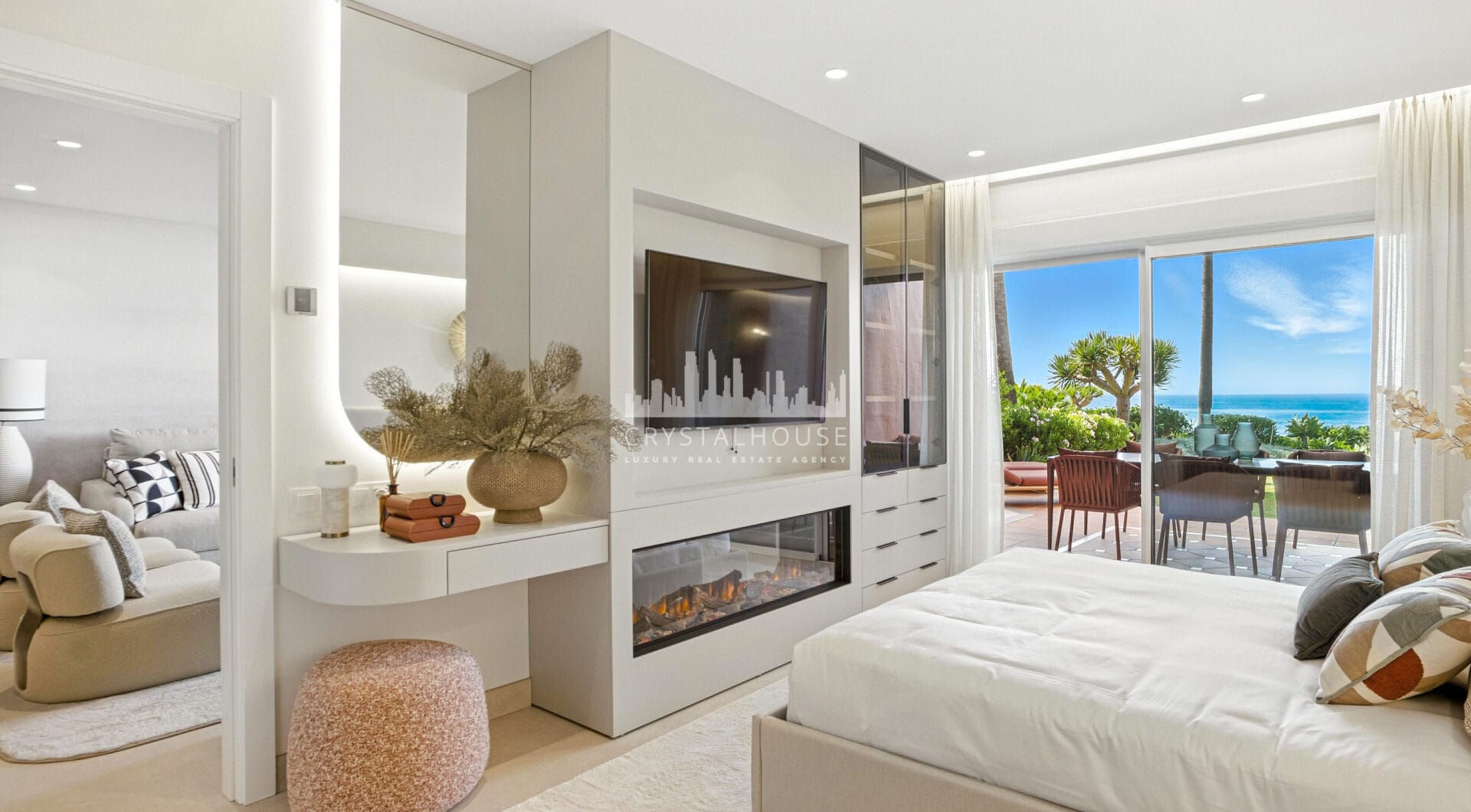 Impeccably renovated, south facing beach front, garden apartment located in the exclusive Menara Beach community on the sought-after New Golden Mile