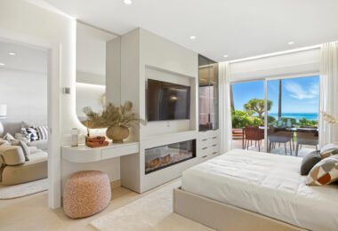 Impeccably renovated, south facing beach front, garden apartment located in the exclusive Menara Beach community on the sought-after New Golden Mile