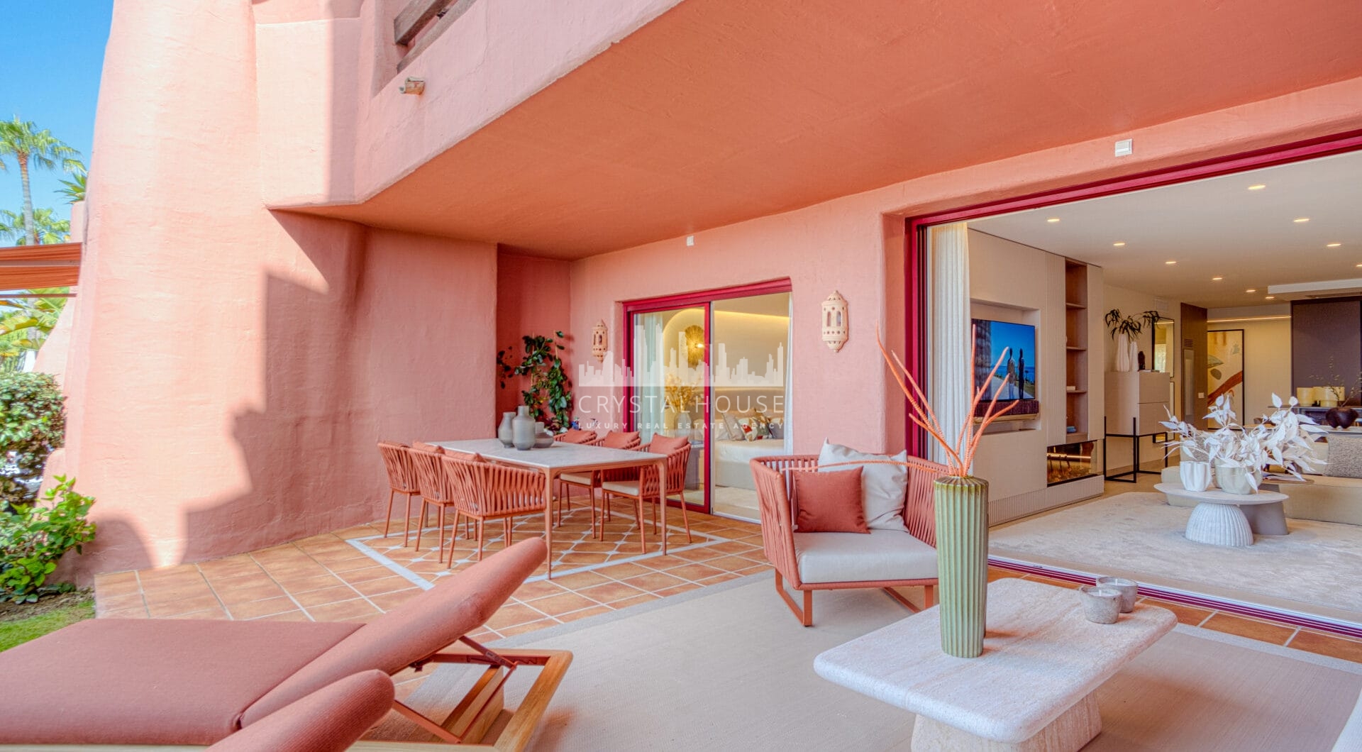 Impeccably renovated, south facing beach front, garden apartment located in the exclusive Menara Beach community on the sought-after New Golden Mile