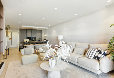 Impeccably renovated, south facing beach front, garden apartment located in the exclusive Menara Beach community on the sought-after New Golden Mile