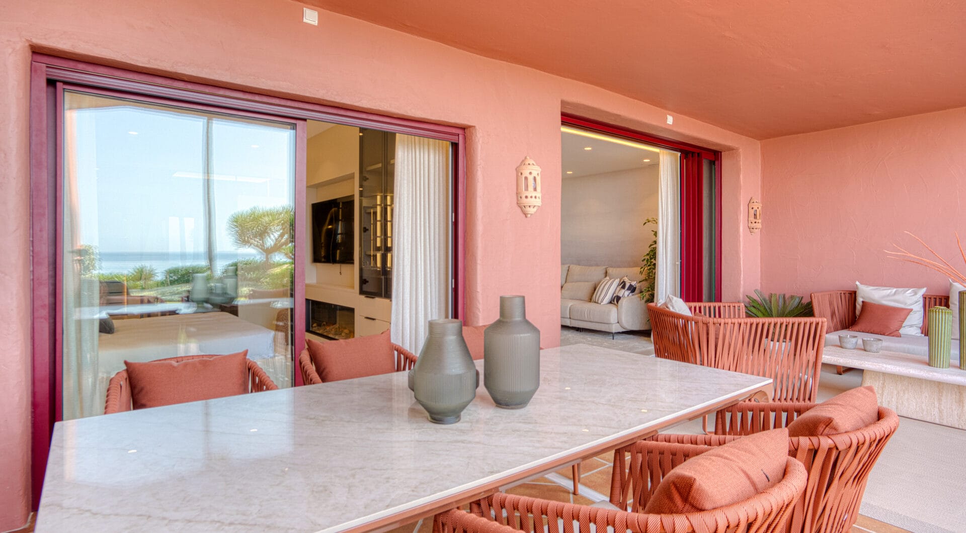 Impeccably renovated, south facing beach front, garden apartment located in the exclusive Menara Beach community on the sought-after New Golden Mile