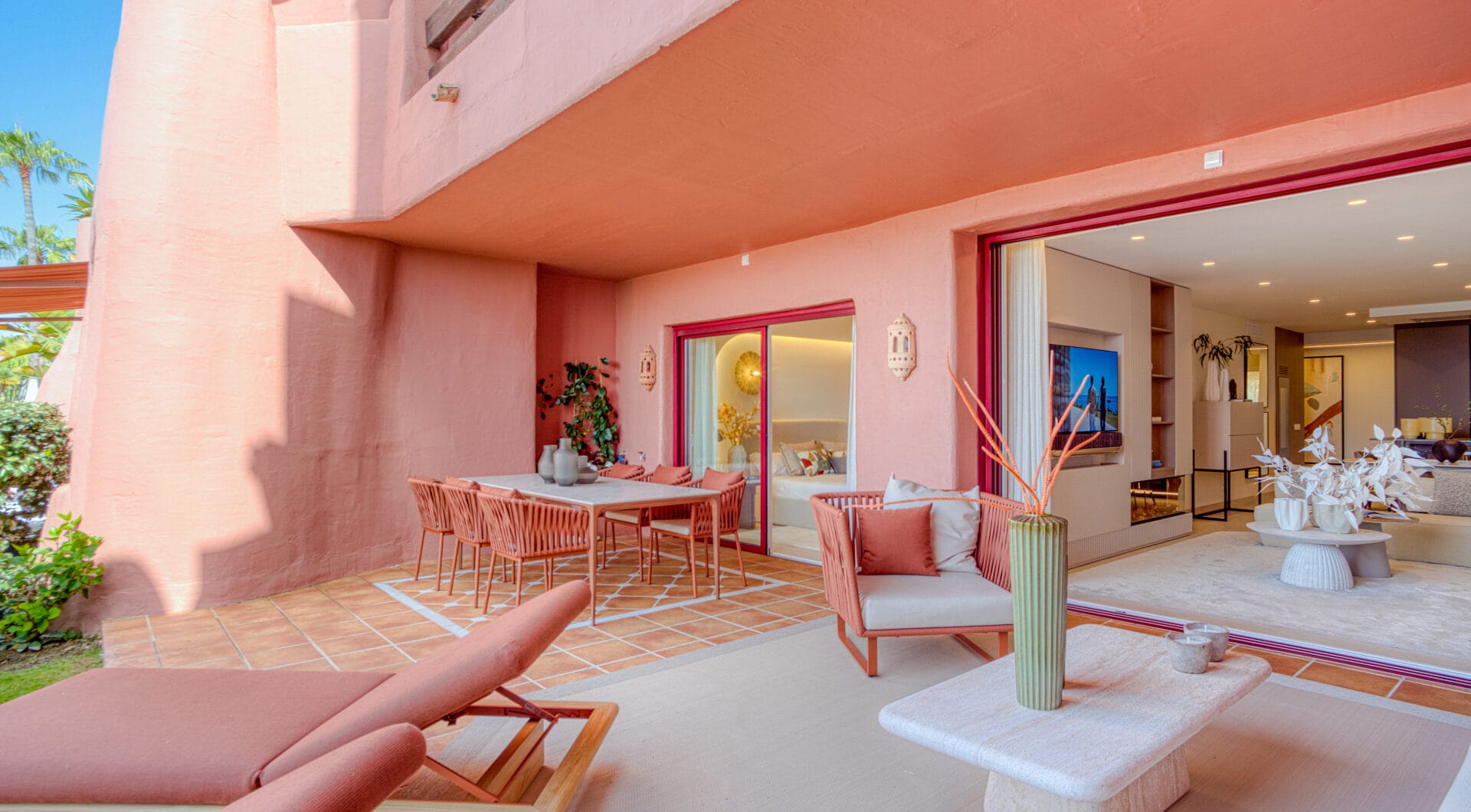 Impeccably renovated, south facing beach front, garden apartment located in the exclusive Menara Beach community on the sought-after New Golden Mile