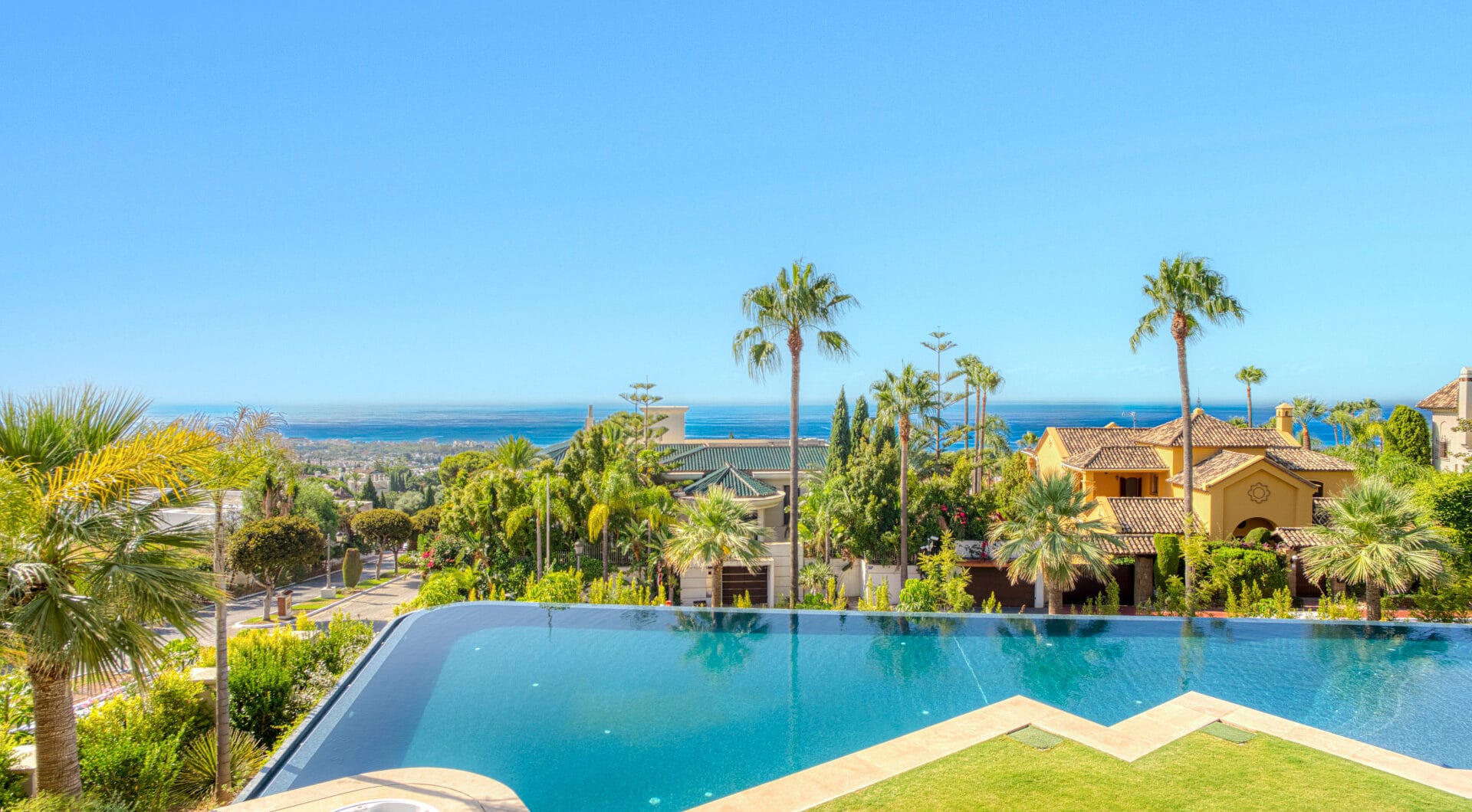 An architecturally unique, south-facing property located in the exclusive gated community of Sierra Blanca on Marbella’s prestigious Golden Mile