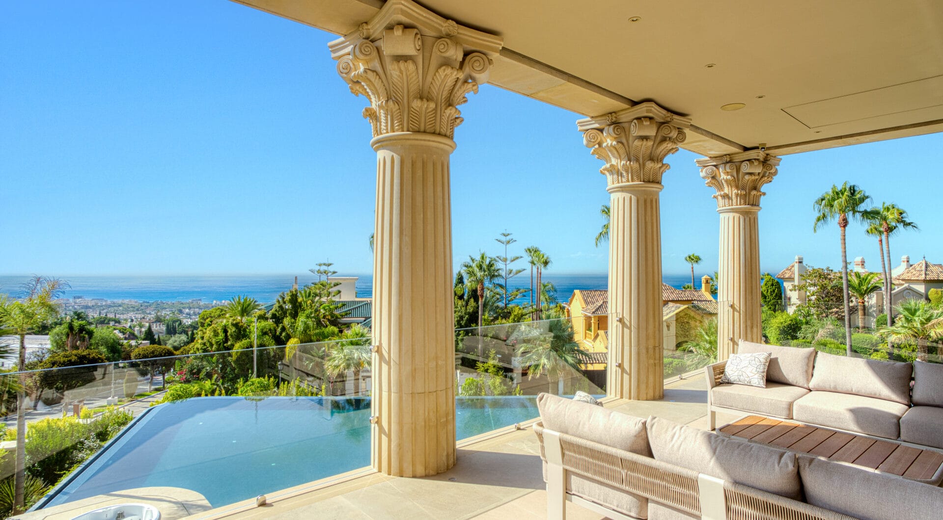 An architecturally unique, south-facing property located in the exclusive gated community of Sierra Blanca on Marbella’s prestigious Golden Mile