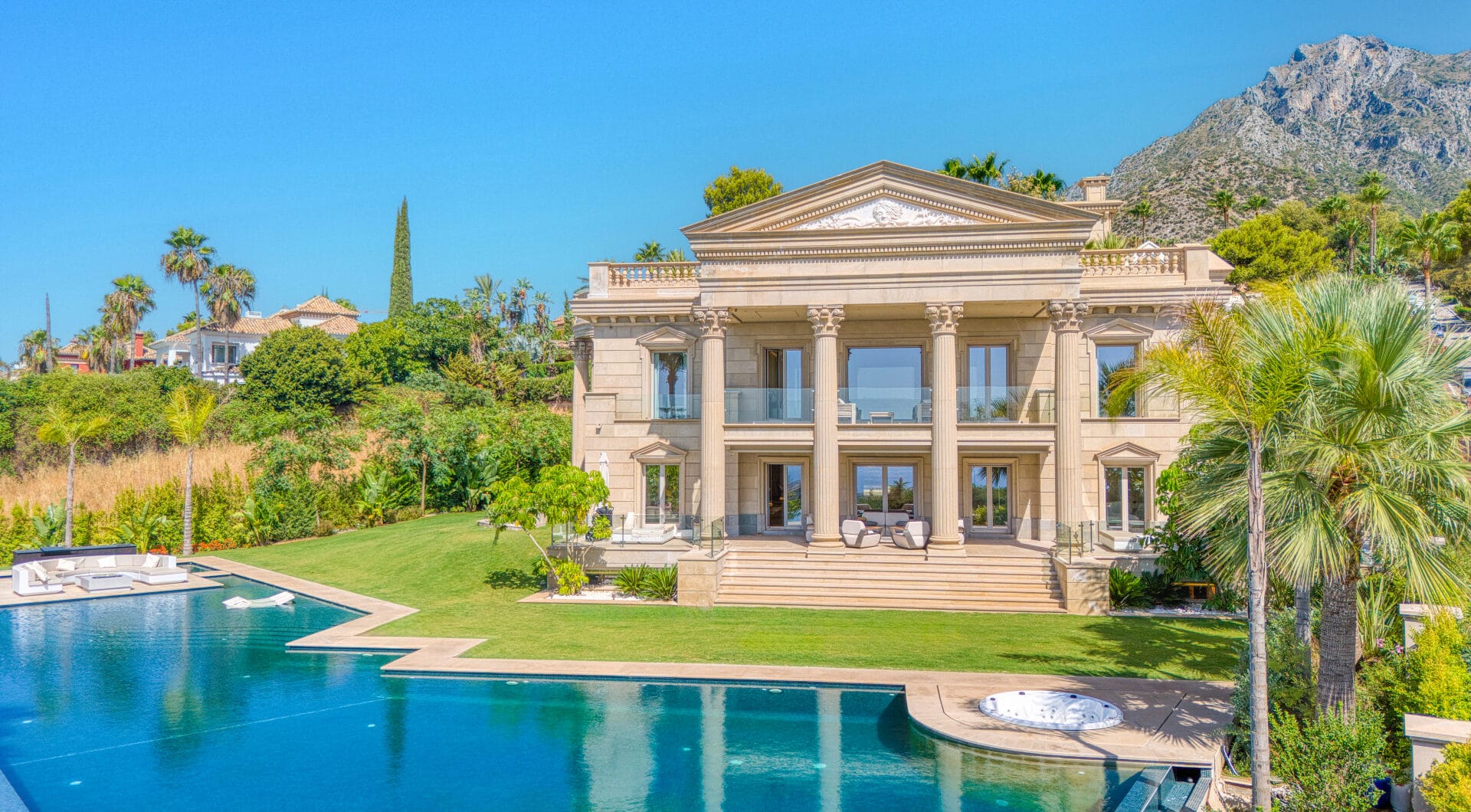 An architecturally unique, south-facing property located in the exclusive gated community of Sierra Blanca on Marbella’s prestigious Golden Mile