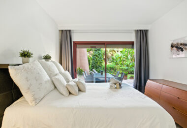 Immaculate three bedroom west facing ground floor apartment in the prestigious and gated beachfront community Menara Beach
