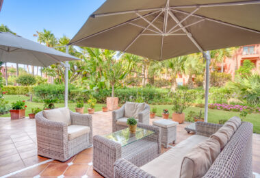 Immaculate three bedroom west facing ground floor apartment in the prestigious and gated beachfront community Menara Beach