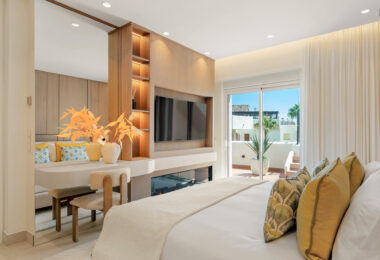 Stunning south-facing three bedroom penthouse located in the exclusive gated community of Bahia Del Velerin, Estepona.