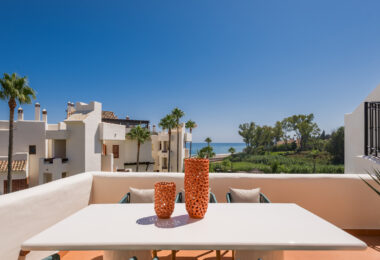 Stunning south-facing three bedroom penthouse located in the exclusive gated community of Bahia Del Velerin, Estepona.