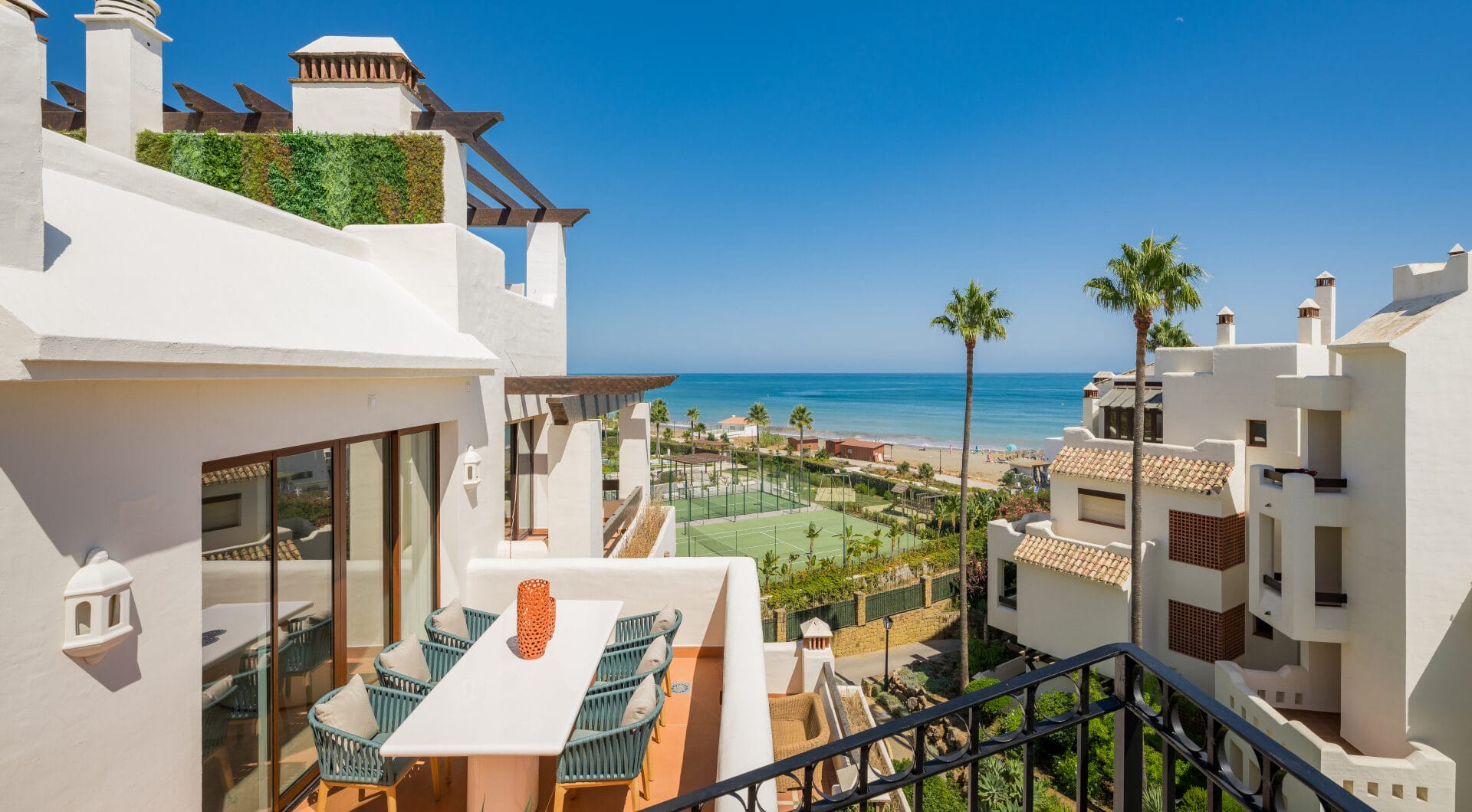 Stunning south-facing three bedroom penthouse located in the exclusive gated community of Bahia Del Velerin, Estepona.