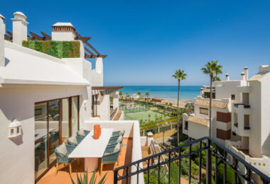 Stunning south-facing three bedroom penthouse located in the exclusive gated community of Bahia Del Velerin, Estepona.