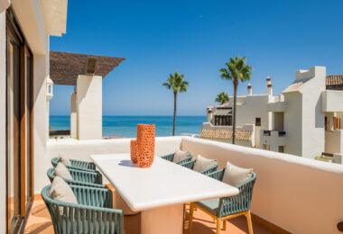 Stunning south-facing three bedroom penthouse located in the exclusive gated community of Bahia Del Velerin, Estepona.