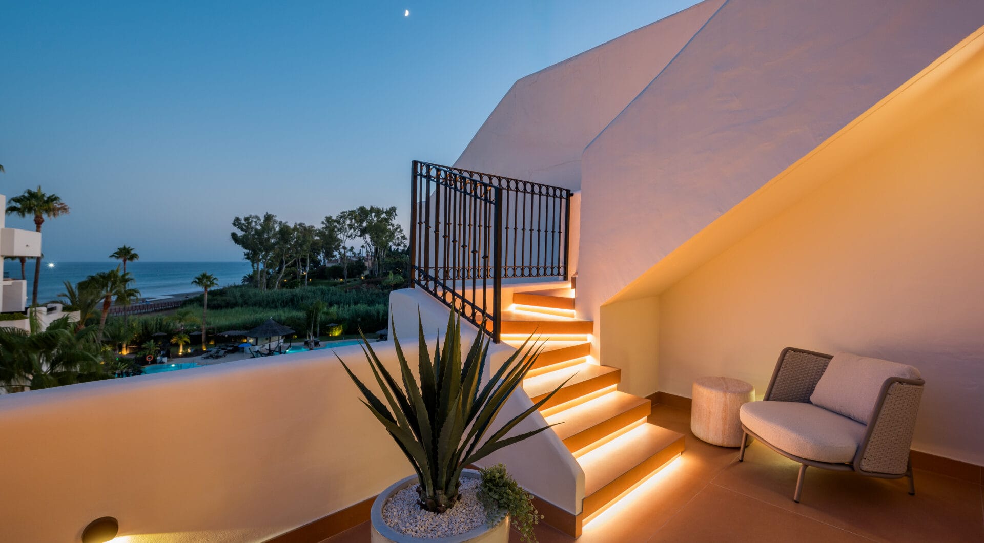 Stunning south-facing three bedroom penthouse located in the exclusive gated community of Bahia Del Velerin, Estepona.