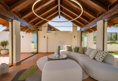 Stunning south-facing three bedroom penthouse located in the exclusive gated community of Bahia Del Velerin, Estepona.