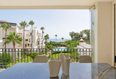 Beautifully renovated, south facing three-bedroom apartment located  in the prestigious gated community of Bahia del Velerin, Estepona