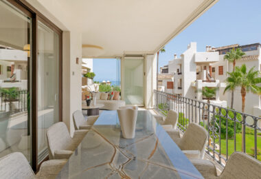 Beautifully renovated, south facing three-bedroom apartment located  in the prestigious gated community of Bahia del Velerin, Estepona