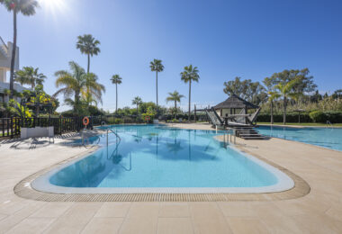 Beautifully renovated, south facing three-bedroom apartment located  in the prestigious gated community of Bahia del Velerin, Estepona