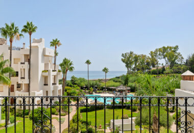 Beautifully renovated, south facing three-bedroom apartment located  in the prestigious gated community of Bahia del Velerin, Estepona