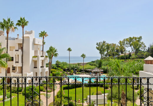 Beautifully renovated, south facing three-bedroom apartment located  in the prestigious gated community of Bahia del Velerin, Estepona