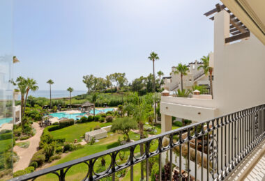 Beautifully renovated, south facing three-bedroom apartment located  in the prestigious gated community of Bahia del Velerin, Estepona