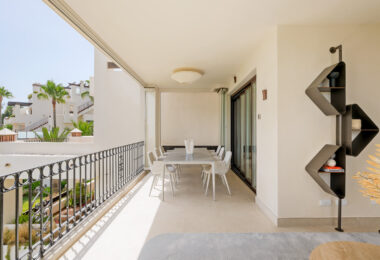 Beautifully renovated, south facing three-bedroom apartment located  in the prestigious gated community of Bahia del Velerin, Estepona